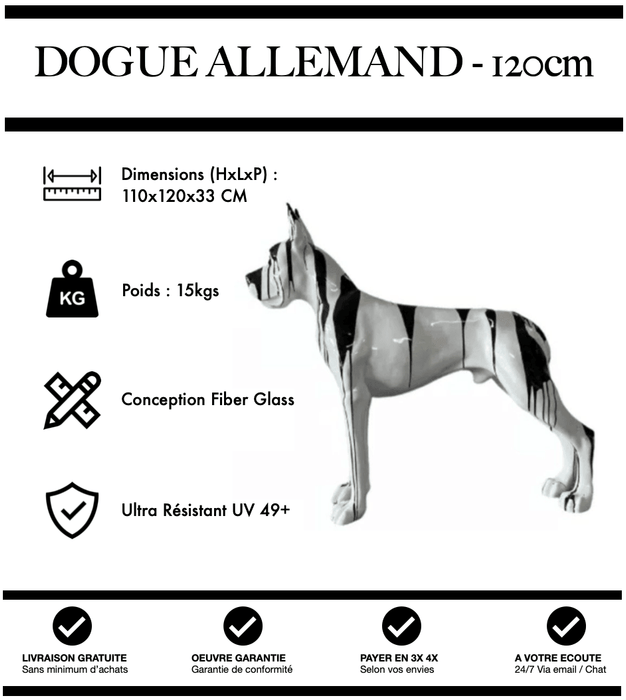 Sculpture Chien Dogue Allemand Resine 120cm Statue - Black & White - MUZZANO