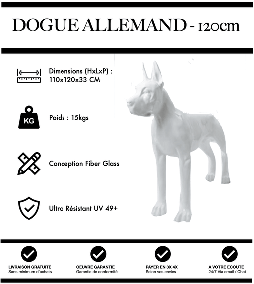 Sculpture Chien Dogue Allemand Resine 120cm Statue - BLANC - MUZZANO
