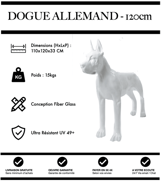 Sculpture Chien Dogue Allemand Resine 120cm Statue - BLANC - MUZZANO