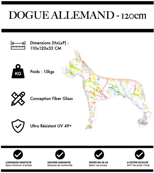 Sculpture Chien Dogue Allemand Resine 120cm Statue - Graffiti Blanc - MUZZANO
