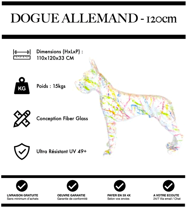 Sculpture Chien Dogue Allemand Resine 120cm Statue - Graffiti Blanc - MUZZANO