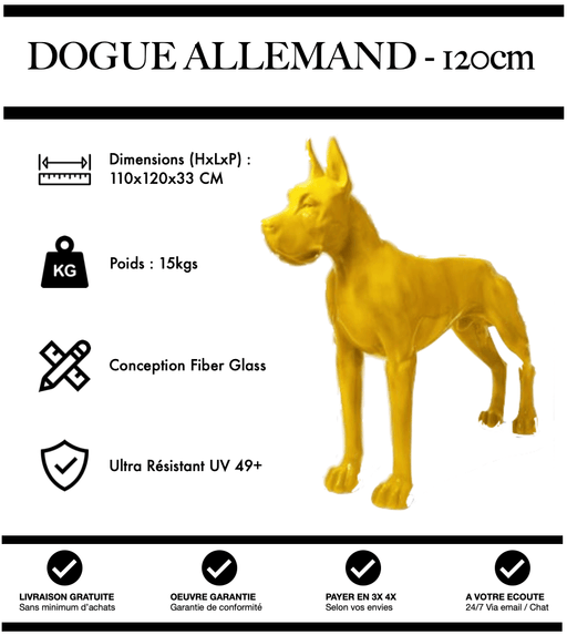 Sculpture Chien Dogue Allemand Resine 120cm Statue - JAUNE - MUZZANO