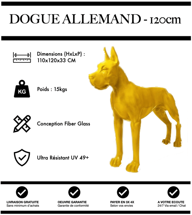 Sculpture Chien Dogue Allemand Resine 120cm Statue - JAUNE - MUZZANO