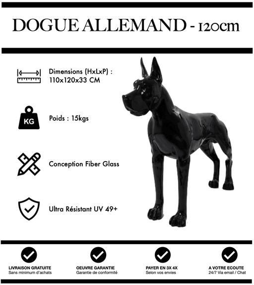 Sculpture Chien Dogue Allemand Resine 120cm Statue - NOIR - MUZZANO