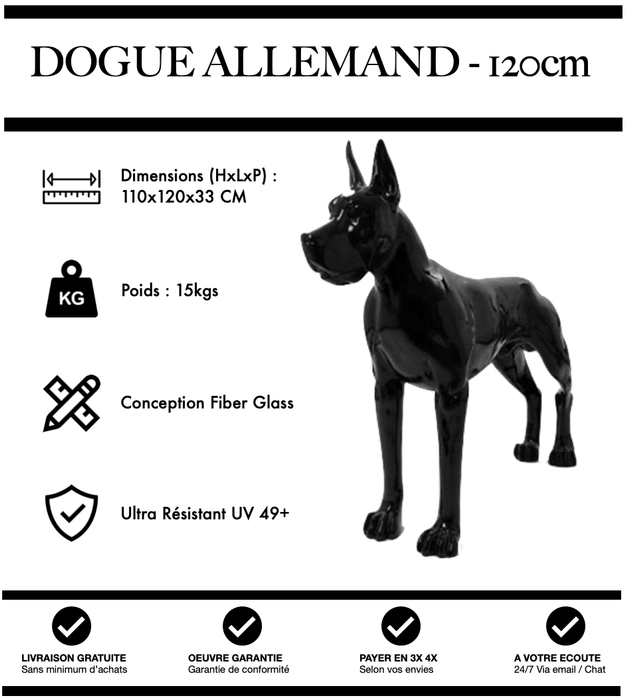Sculpture Chien Dogue Allemand Resine 120cm Statue - NOIR - MUZZANO
