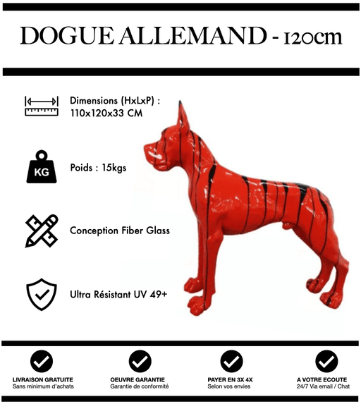 Sculpture Chien Dogue Allemand Resine 120cm Statue - Red Trash - MUZZANO