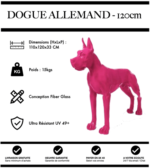 Sculpture Chien Dogue Allemand Resine 120cm Statue - ROSE - MUZZANO