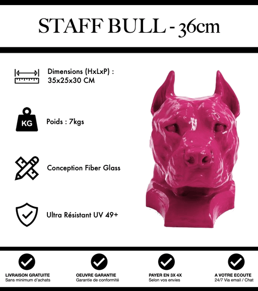 Sculpture Chien Staff Bull Resine 36cm Statue - Rose - MUZZANO