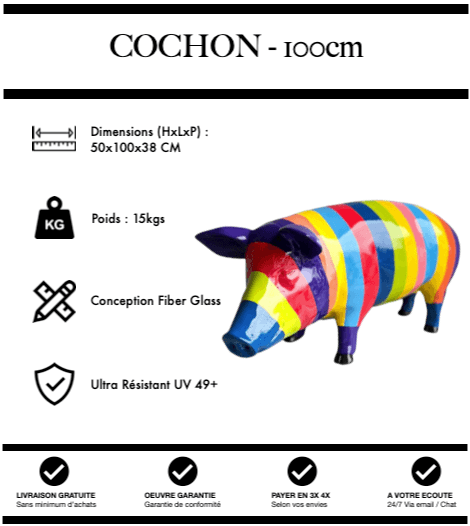 Sculpture Cochon Resine 100cm Statue - Multicolore - MUZZANO