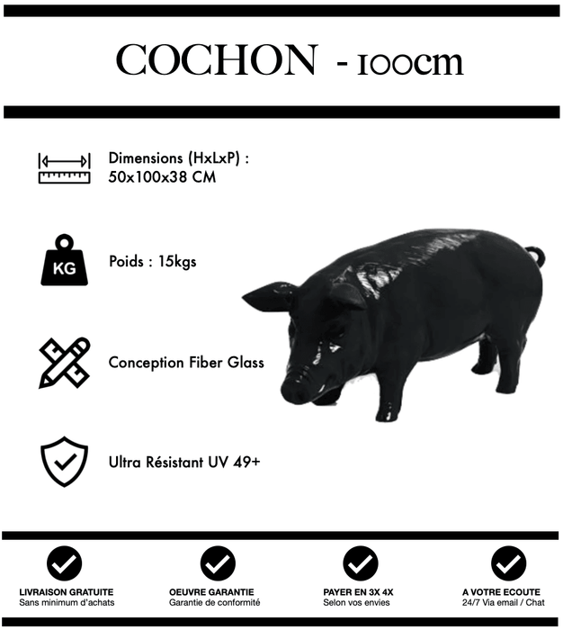 Sculpture Cochon Resine 100cm Statue - NOIR - MUZZANO