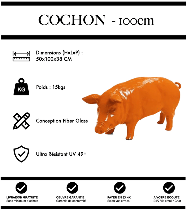 Sculpture Cochon Resine 100cm Statue - ORANGE - MUZZANO