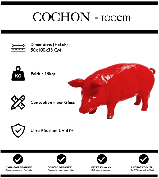 Sculpture Cochon Resine 100cm Statue - Rouge - MUZZANO