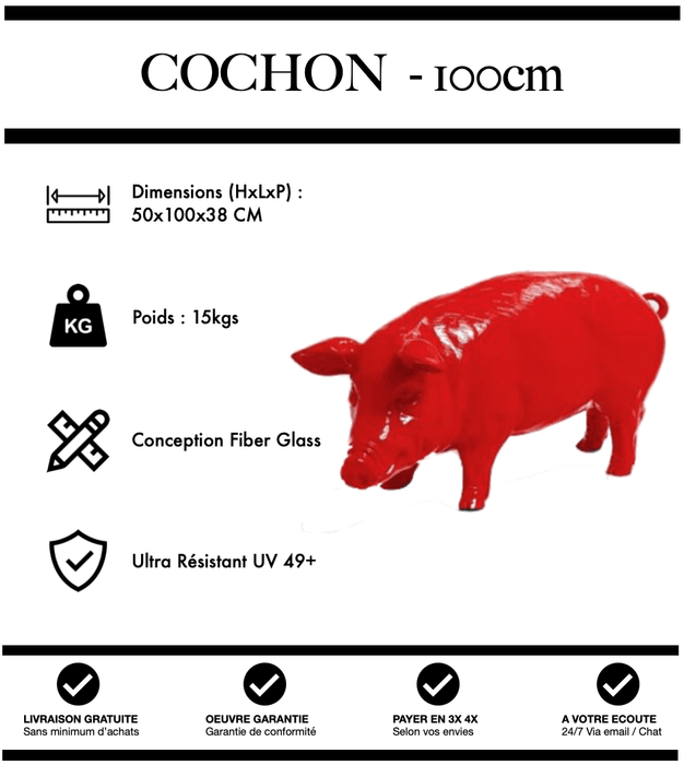 Sculpture Cochon Resine 100cm Statue - Rouge - MUZZANO
