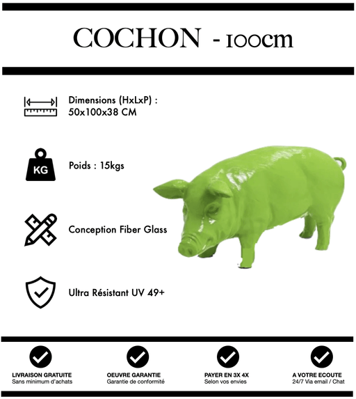 Sculpture Cochon Resine 100cm Statue - VERT - MUZZANO