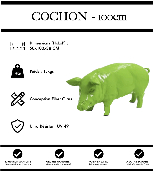 Sculpture Cochon Resine 100cm Statue - VERT - MUZZANO