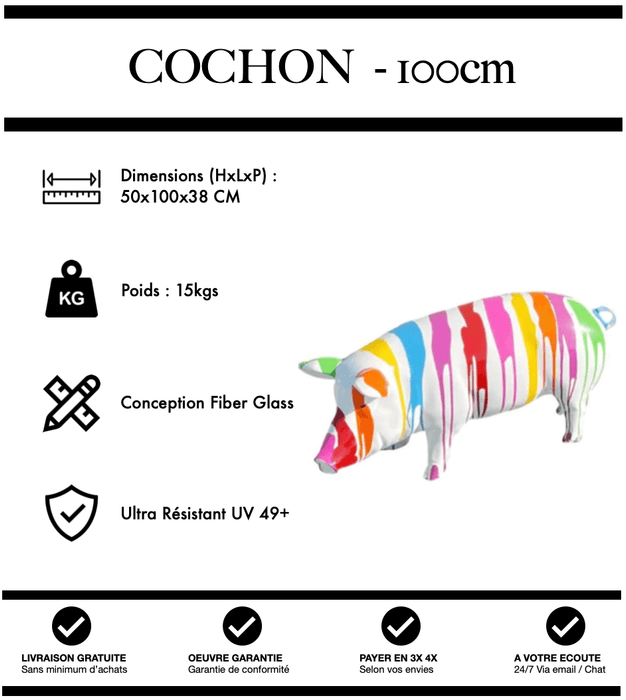 Sculpture Cochon Resine 100cm Statue - White Trash - MUZZANO