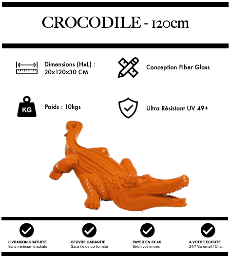 Sculpture Crocodile Resine 120cm Statue - ORANGE - MUZZANO