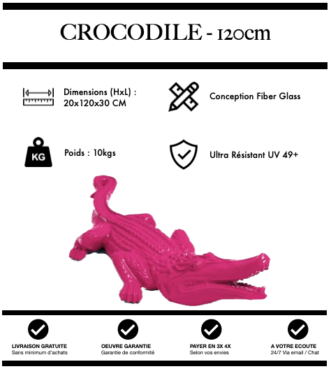 Sculpture Crocodile Resine 120cm Statue - ROSE - MUZZANO