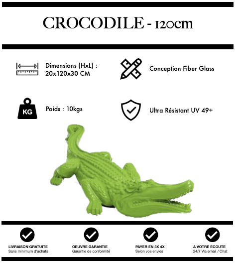 Sculpture Crocodile Resine 120cm Statue - VERT - MUZZANO