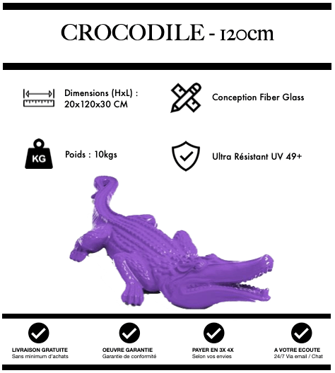 Sculpture Crocodile Resine 120cm Statue - VIOLET - MUZZANO