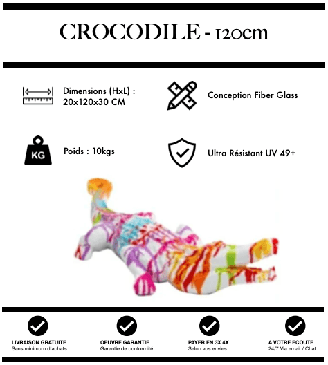 Sculpture Crocodile Resine 120cm Statue - White Trash - MUZZANO