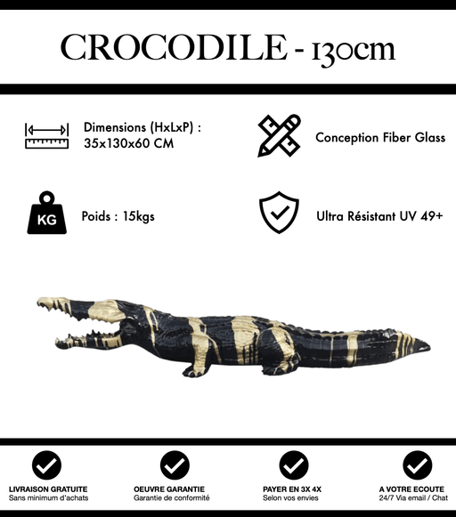 Sculpture Crocodile Resine 130cm Statue - Black and Gold Trash - MUZZANO