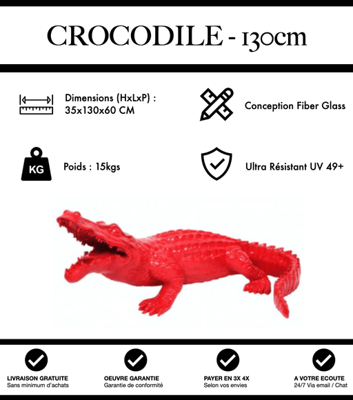 Sculpture Crocodile Resine 130cm Statue - Rouge - MUZZANO