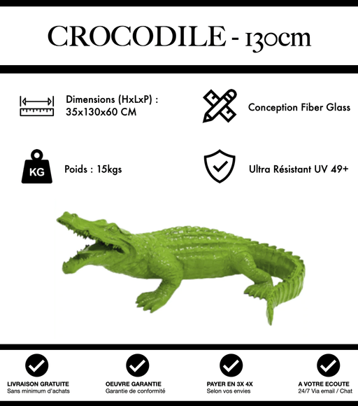 Sculpture Crocodile Resine 130cm Statue - Vert Clair - MUZZANO