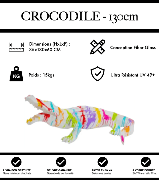 Sculpture Crocodile Resine 130cm Statue - White Trash - MUZZANO