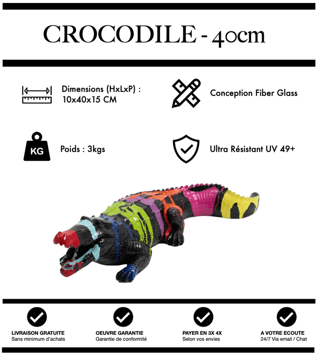 Sculpture Crocodile Resine 40cm Statue - Black Trash - MUZZANO
