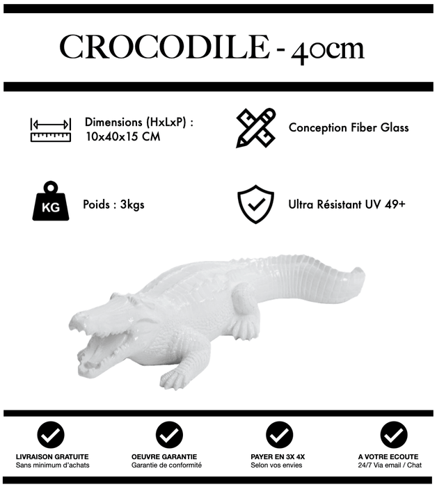 Sculpture Crocodile Resine 40cm Statue - BLANC - MUZZANO