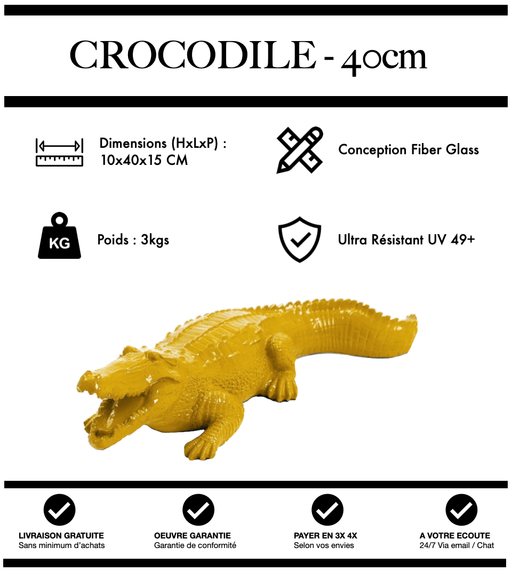 Sculpture Crocodile Resine 40cm Statue - JAUNE - MUZZANO