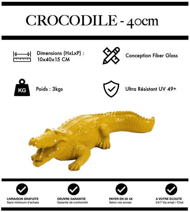 Sculpture Crocodile Resine 40cm Statue - JAUNE - MUZZANO