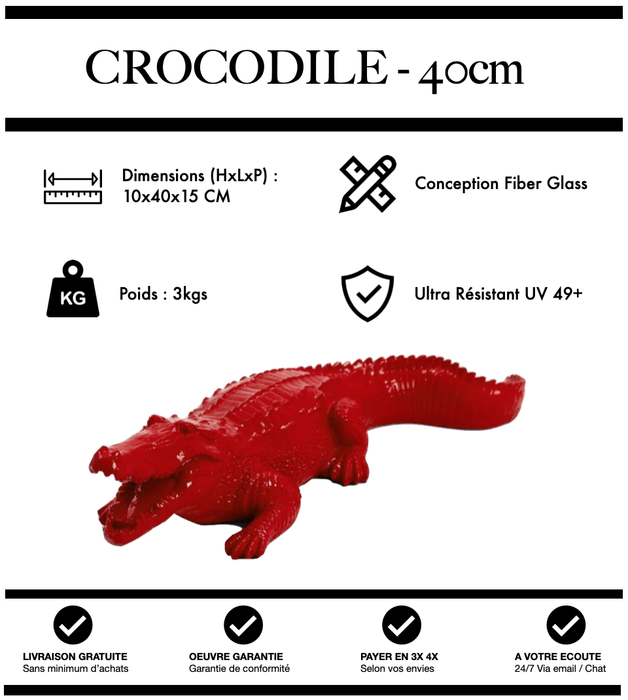 Sculpture Crocodile Resine 40cm Statue - Rouge - MUZZANO