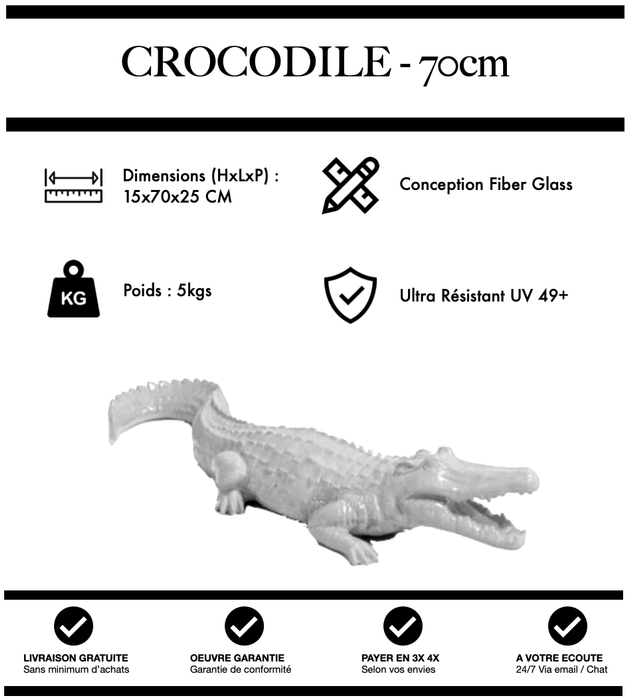 Sculpture Crocodile Resine 70cm Statue - BLANC - MUZZANO