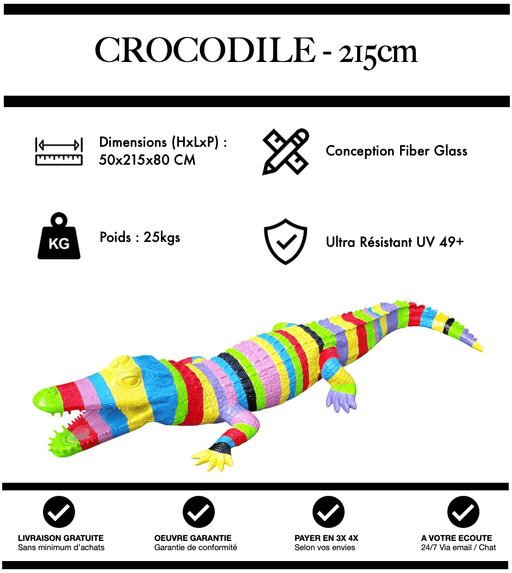 Sculpture Crocodile Resine XXL 215cm Statue - Multicolore - MUZZANO