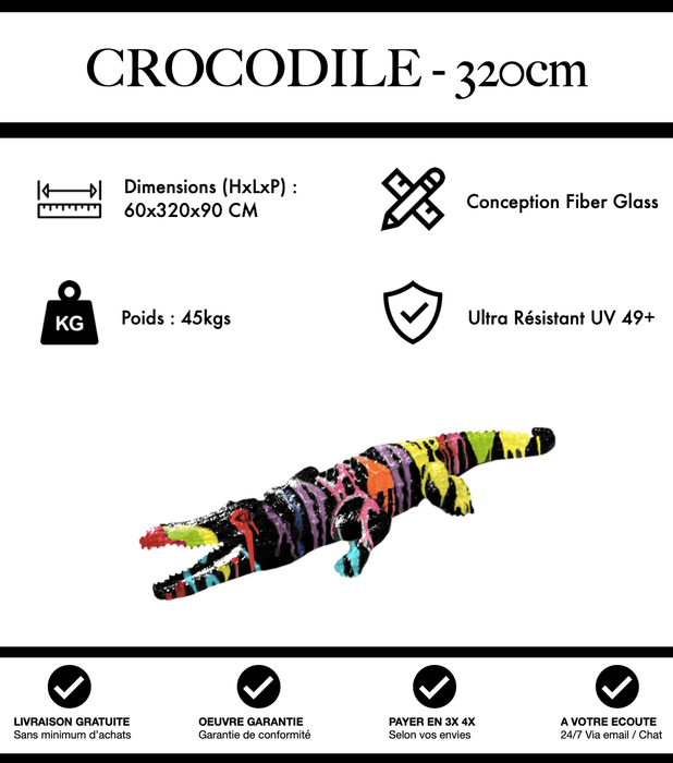 Sculpture Crocodile Resine XXXL 320cm Statue - Black Trash - MUZZANO