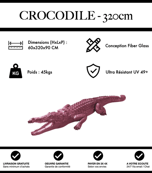 Sculpture Crocodile Resine XXXL 320cm Statue - Rose Pâle - MUZZANO