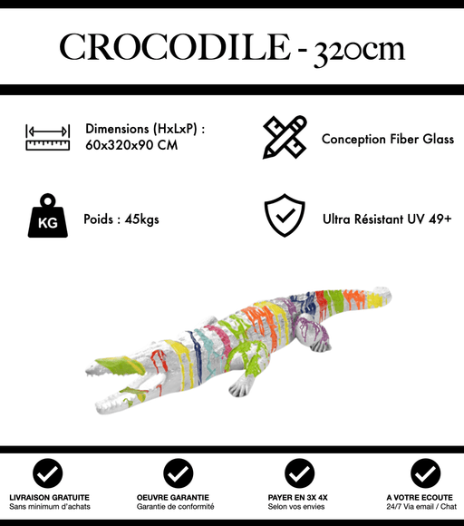 Sculpture Crocodile Resine XXXL 320cm Statue - White Trash - MUZZANO