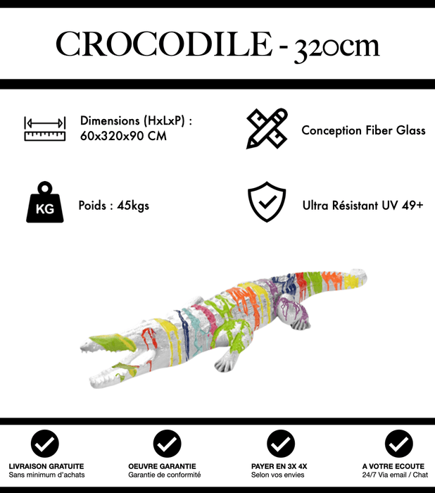 Sculpture Crocodile Resine XXXL 320cm Statue - White Trash - MUZZANO