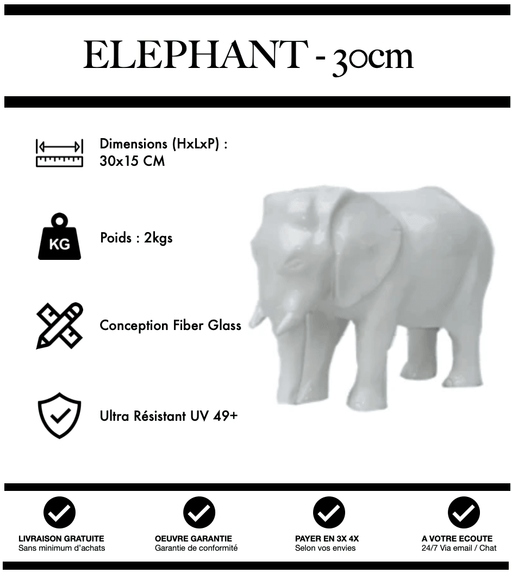 Sculpture Eléphant Resine 30cm Statue - BLANC - MUZZANO