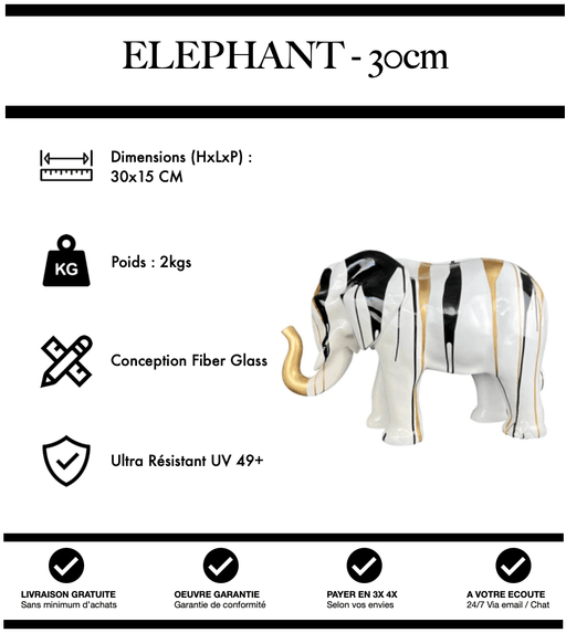Sculpture Eléphant Resine 30cm Statue - Gold Trash - MUZZANO