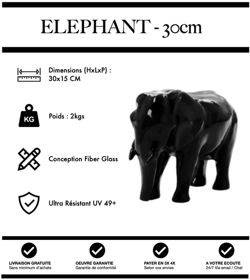 Sculpture Eléphant Resine 30cm Statue - NOIR - MUZZANO