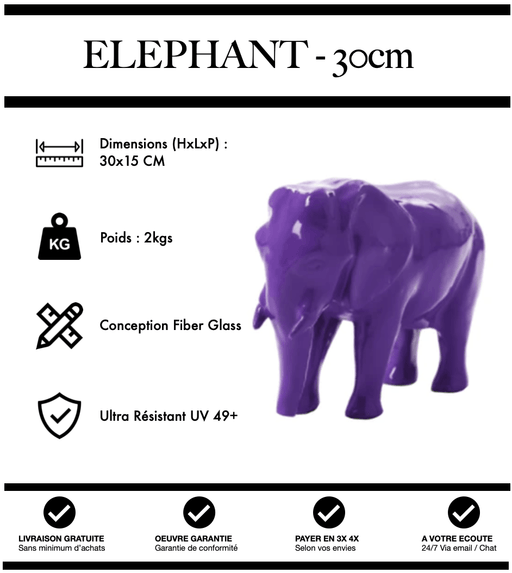 Sculpture Eléphant Resine 30cm Statue - VIOLET - MUZZANO