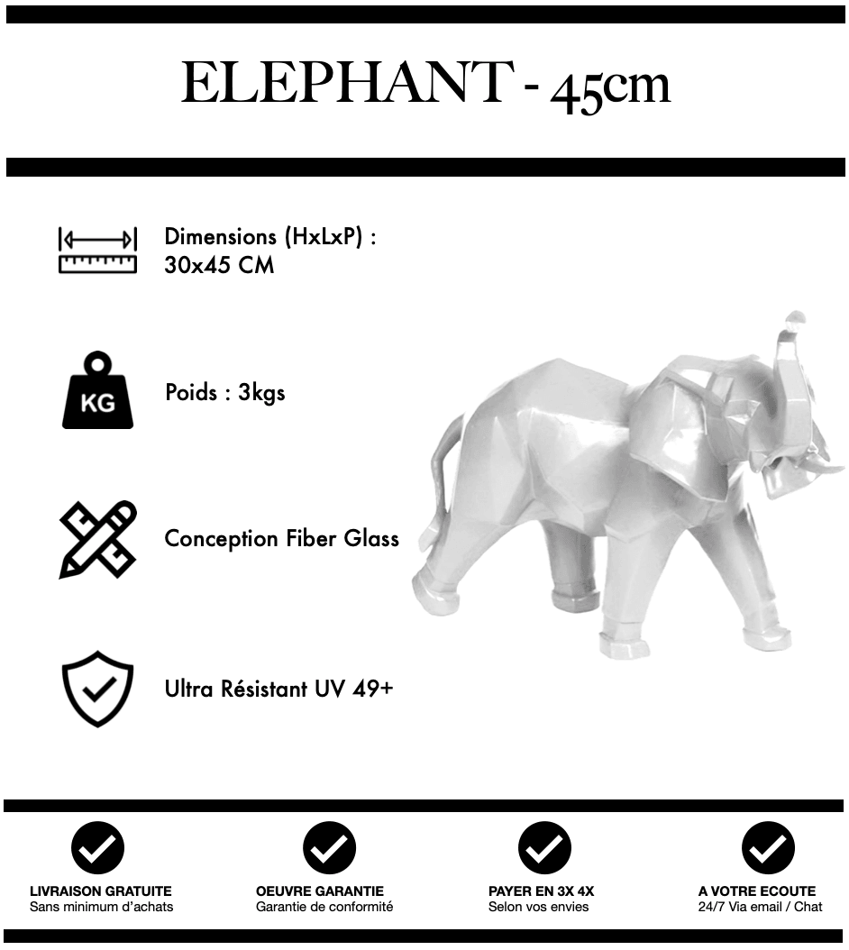 Sculpture Eléphant Resine 45cm Statue - BLANC - MUZZANO