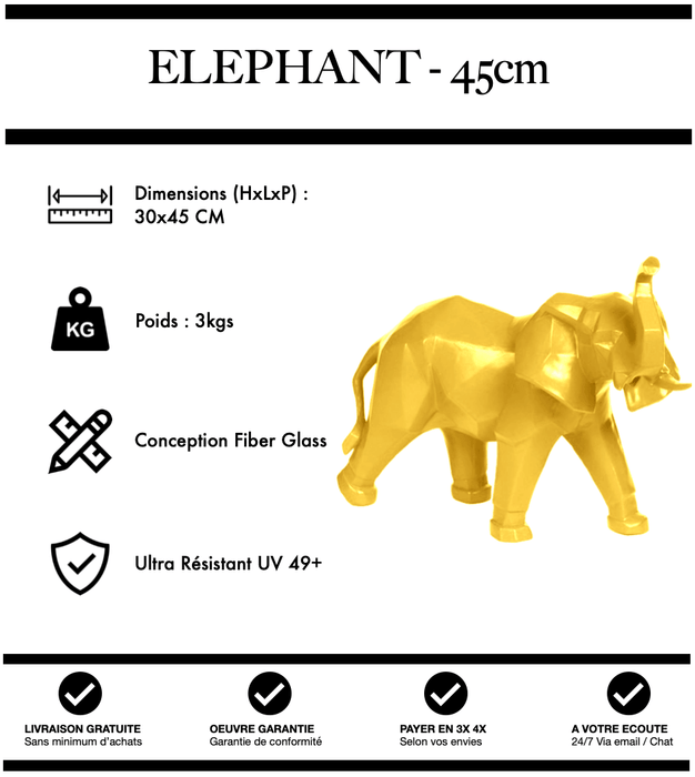 Sculpture Eléphant Resine 45cm Statue - JAUNE - MUZZANO