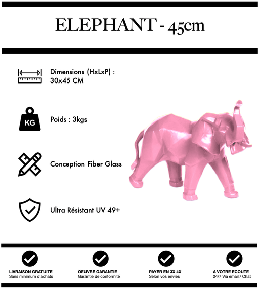 Sculpture Eléphant Resine 45cm Statue - ROSE - MUZZANO