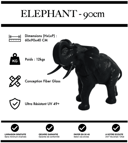 Sculpture Eléphant Resine 90cm Statue - NOIR - MUZZANO