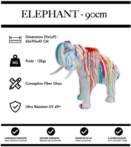 Sculpture Eléphant Resine 90cm Statue - White Trash - MUZZANO