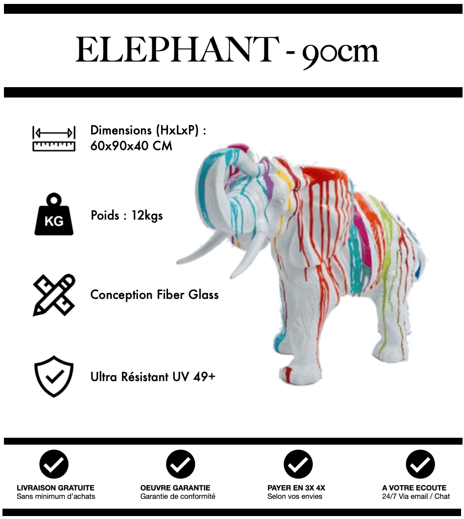 Sculpture Eléphant Resine 90cm Statue - White Trash - MUZZANO